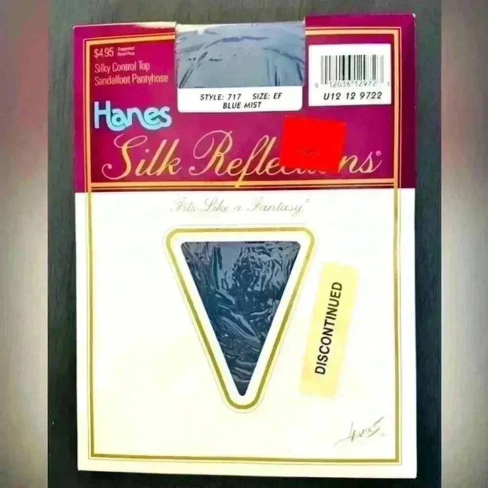 VTG 80's Hanes Silk Reflections Pantyhose 717 Size EF Control Top‎ Blue Mist